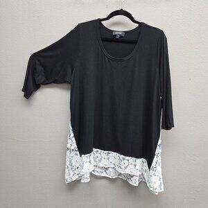 Karen Kane Shirt Womens 2X Black Lace Hem Tunic Top Made USA Stretch Rayon Blend